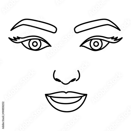silhouette drawing of woman face with open eyes and smiling vector illustration