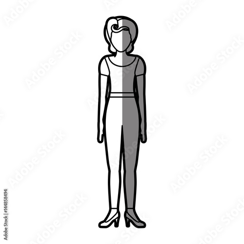 silhouette shading body faceless woman with t-shirt and pants retro style vector illustration