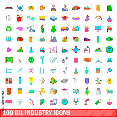 Wallpaper Mural 100 oil industry icons set, cartoon style Torontodigital.ca