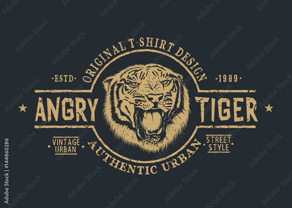 Fototapeta premium Retro label with angry tiger.