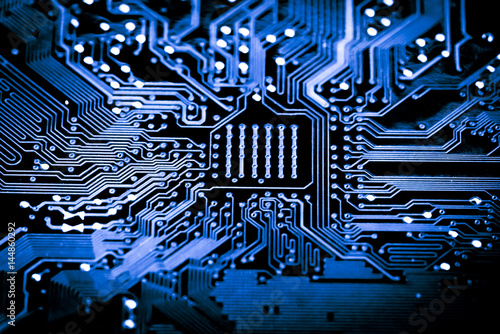 Close up of Electronic Circuits in Technology on Mainboard background (Main board,cpu motherboard,logic board,system board or mobo) 