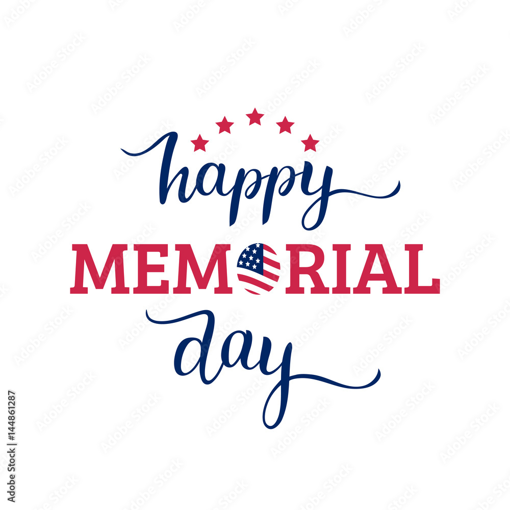Vector Happy Memorial Day card. National american holiday illustration with USA flag.Festive poster with hand lettering. Vector Happy Memorial Day card. National american holiday illustration with USA flag.Festive poster with hand lettering.