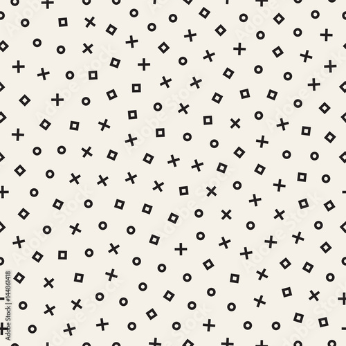 Retro geometric line shapes seamless patterns. Abstract jumble textures. Black and white scattered shapes
