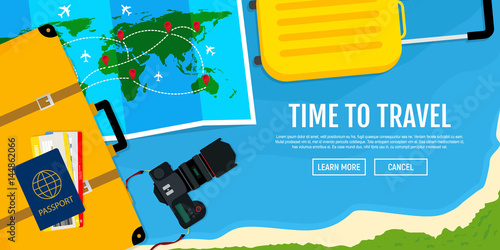 Vector web banner on the theme of travel. Vector illustration. Flat design.