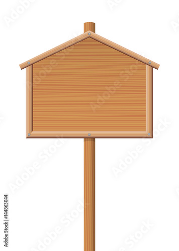 Sign posts - wooden house, lodge or cottage shaped board - for sale sign, direction sign or any other display board. Isolated vector illustration on white background.