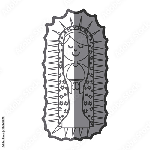 grayscale silhouette of canvas of virgin of guadalupe vector illustration