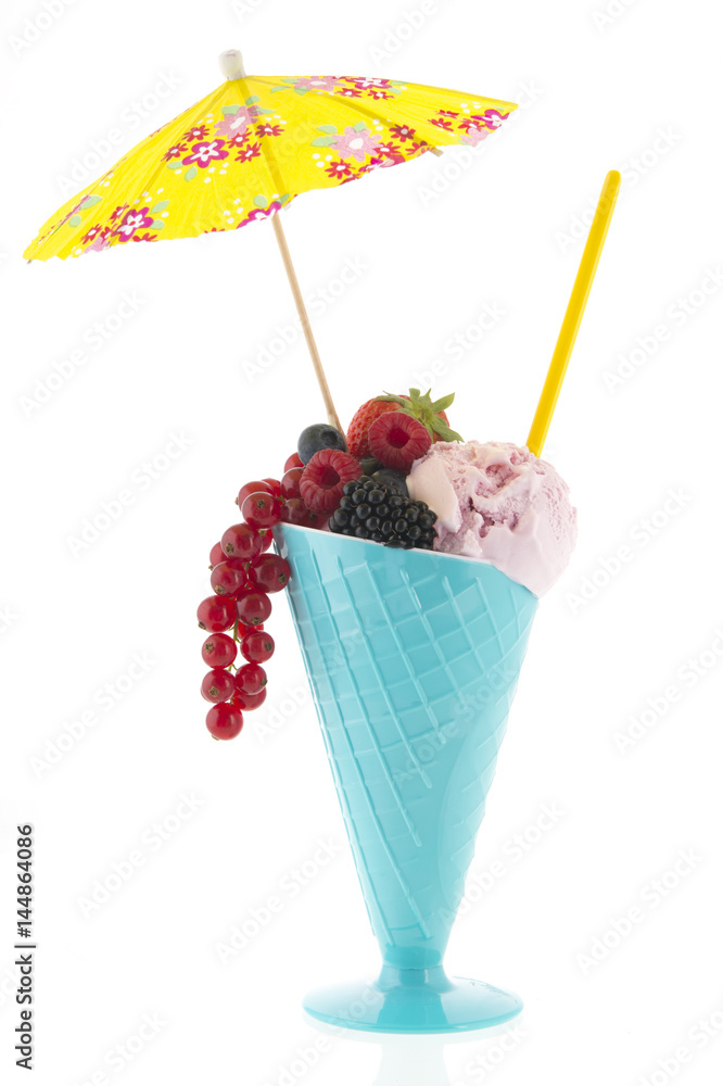 Glass with ice cream and fruit of the forest Glass with ice cream and fruit of the forest