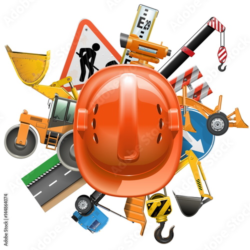 Vector Road Construction Concept with Helmet
