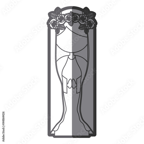 grayscale silhouette of faceless beautiful virgin with crown of roses vector illustration