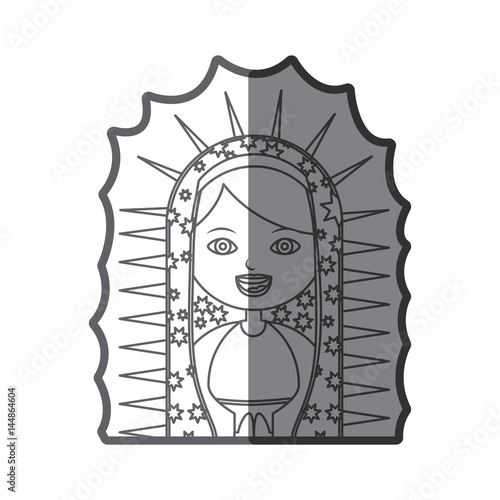 grayscale silhouette of half canvas of virgin of guadalupe vector illustration