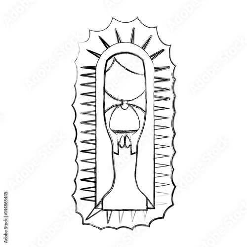 monochrome sketch contour with canvas of faceless virgin of guadalupe vector illustration