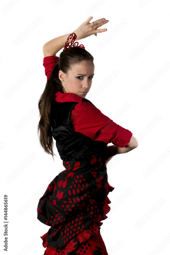 Young woman dancing flamenco. Isolated on white. Young woman dancing flamenco. Isolated on white.