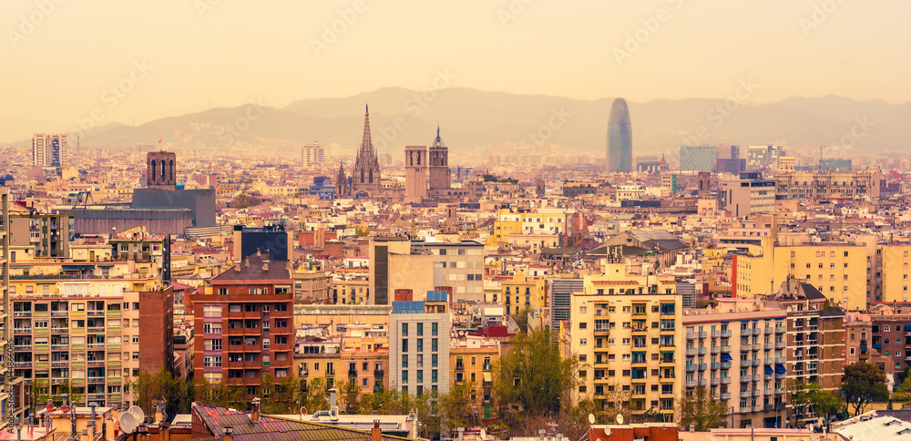 Aerial top view of Barcelona, Catalonia, Spain