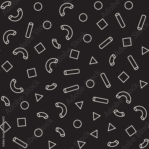Seamless primitive jumble minimalism patterns. Randomly scattered geometric shapes. Abstract retro backgroun