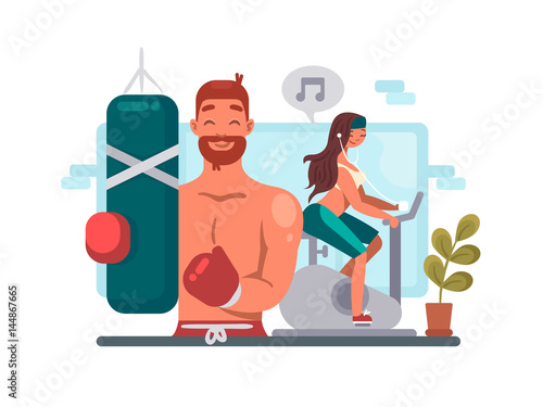 Man and woman training in gym