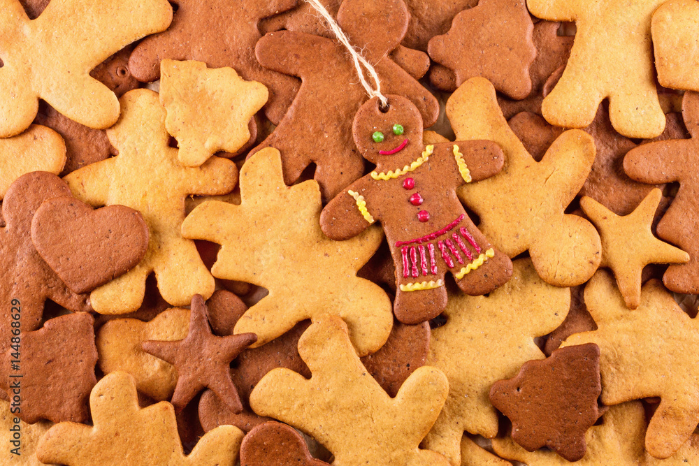 Homemade christmas gingerbreads and cingerbread mans, Christmas or New Year background