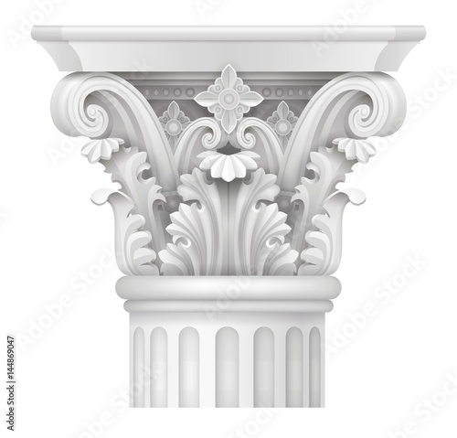 White Capital of the Corinthian column. Classical architectural support. Vector graphics
