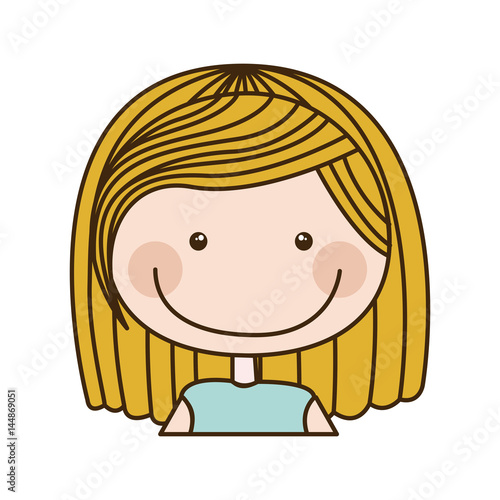 colorful caricature half body girl with short blond hair vector illustration