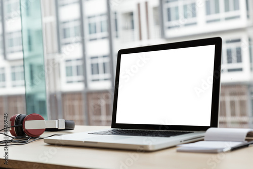 Wallpaper Mural Headphones, Laptop, telephone on a wooden Desk Torontodigital.ca