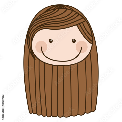 colorful caricature front face girl with brown striped long hair vector illustration