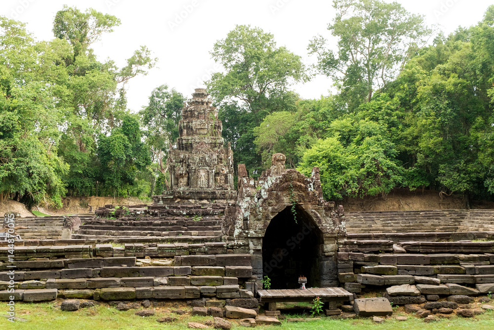 Prasat neak pean the island of the central pond in rainy day, Siemreap, Cambodia