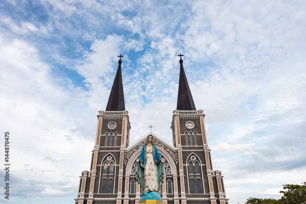 The Blessed Virgin Mary in front of the Roman Catholic Diocese, public place in Chanthaburi,  Thailand.