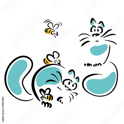 Two cats and bees