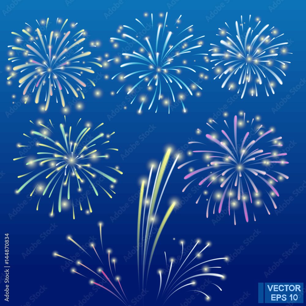 Bright festive fireworks set Bright festive fireworks set
