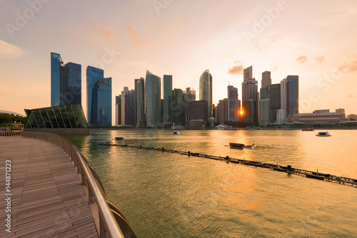 Photography Singapore business downtown in front of marina bay district while sunset