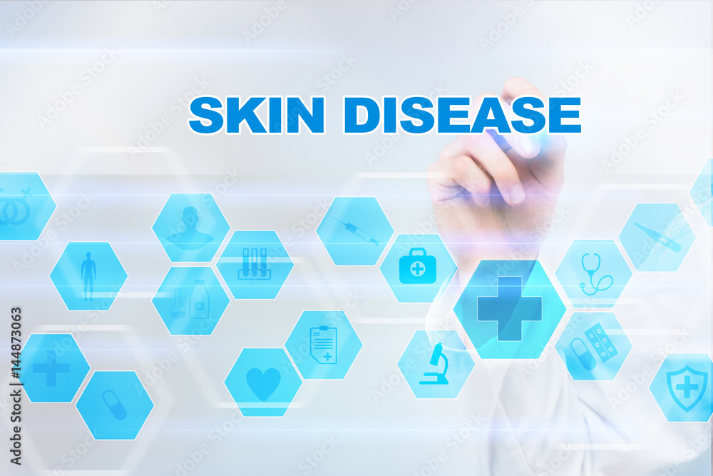 Medical doctor drawing skin disease on the virtual screen. Medical doctor drawing skin disease on the virtual screen.