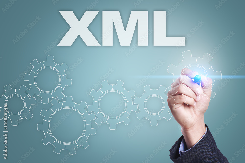Businessman drawing on virtual screen. xml concept Businessman drawing on virtual screen. xml concept