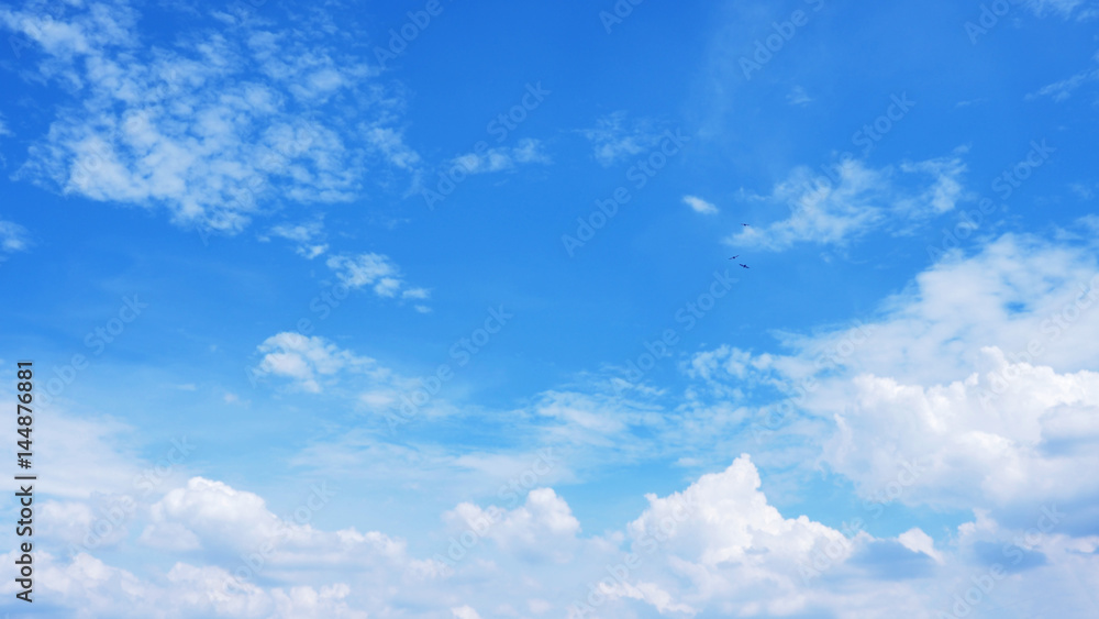 Sky and fluffy cloud have 3 bird Sky and fluffy cloud have 3 bird