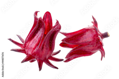 Tablou pe pânză Roselle Hibiscus sabdariffa red fruit flower on white background