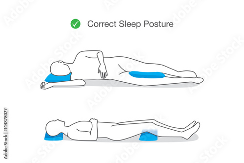 Correct posture while sleeping for maintaining your body. Illustration about healthy lifestyle.