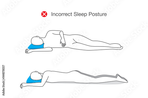 Incorrect sleeping positions can affect your whole body. Illustration about healthy lifestyle.
