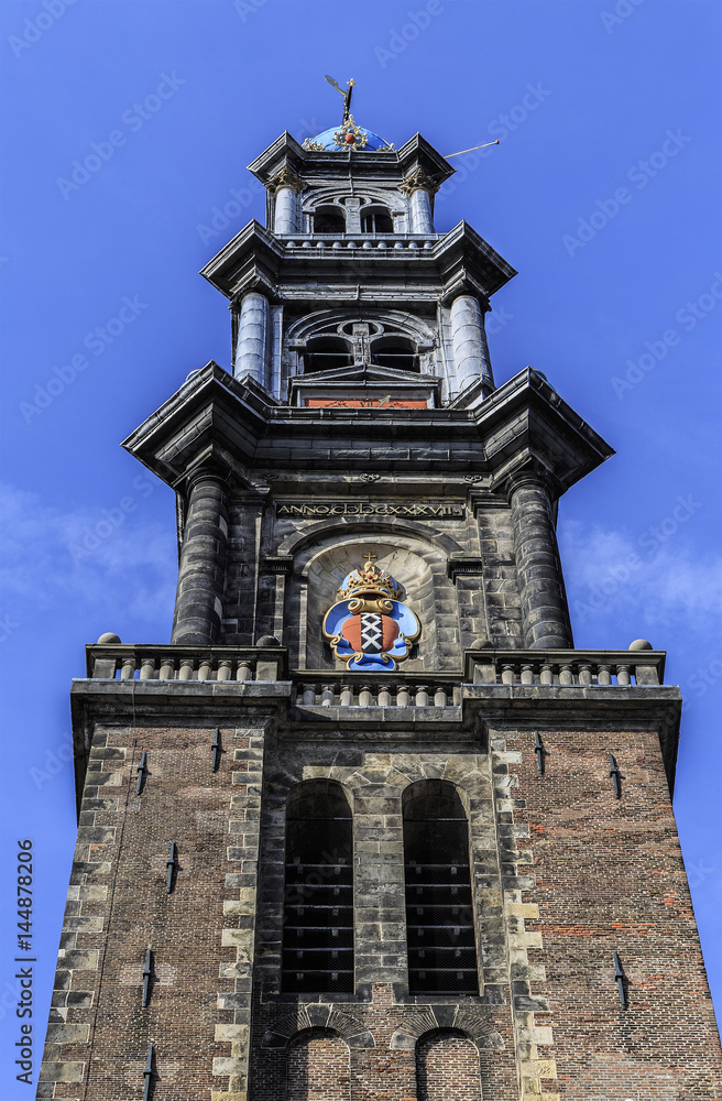 Westerkerk church tower in Amsterdam, Netherlands