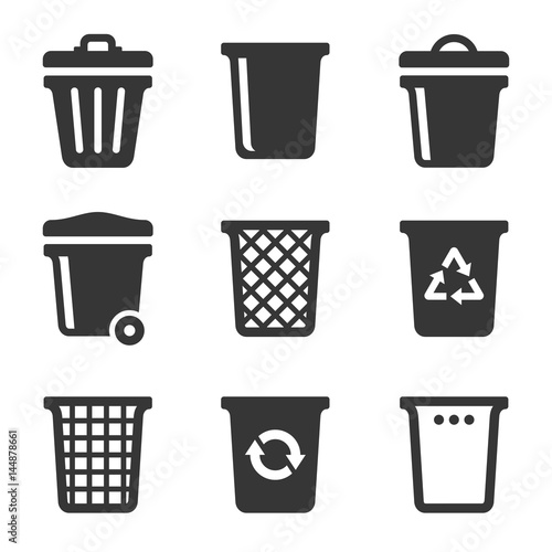 Garbage Icons Set on White Background. Vector
