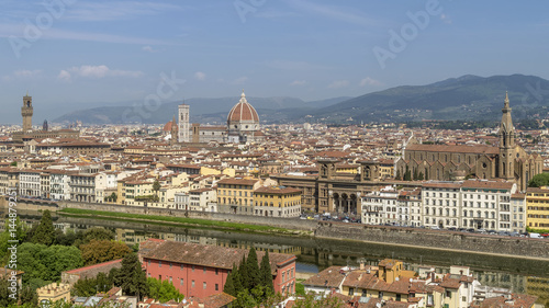 Magnificent panoramic aerial view of the historic center of Florence  Tuscany  Italy  from Piazzale Michelangelo  on a sunny day