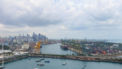 Singapore cargo terminal port, arial view from cabel car at Singapore