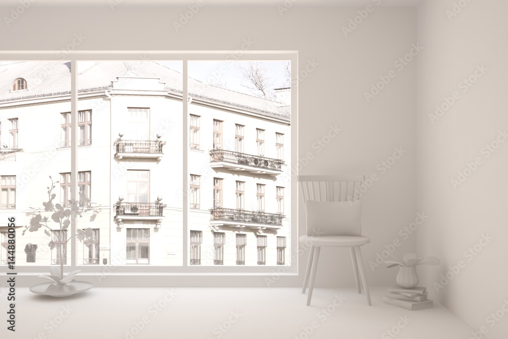 White room with chair. Scandinavian interior design. 3D illustration White room with chair. Scandinavian interior design. 3D illustration