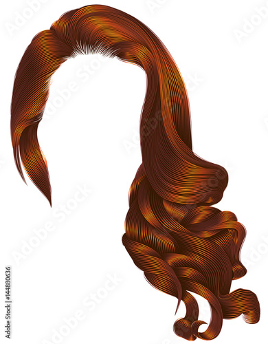 woman trendy long curly hairs wig Red ginger redhead  colors . retro style . beauty fashion . realistic 3d .
