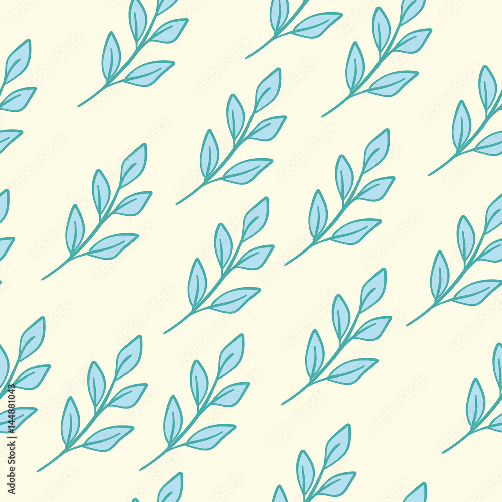 Seamless floral pattern with blue branch on pastel. Hand drawn
