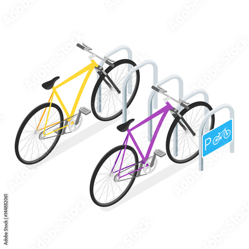 Vector Isometric illustration of Bicycle Parking concept