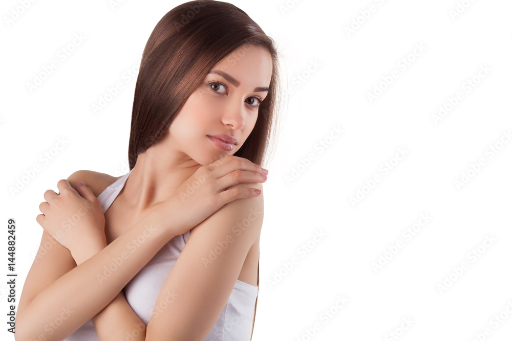 Close up portrait of beautiful young woman on neutral isolated background. Close up portrait of beautiful young woman on neutral isolated background.