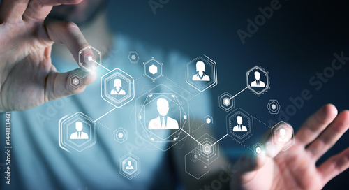Fotografi Businessman using digital social network 3D rendering