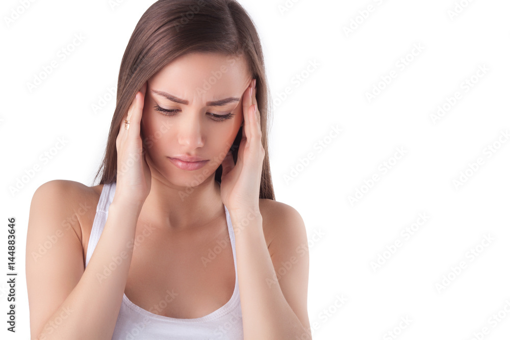 Pretty young girl having a headache. sad woman. Young girl bewildered, has a problem Pretty young girl having a headache. sad woman. Young girl bewildered, has a problem