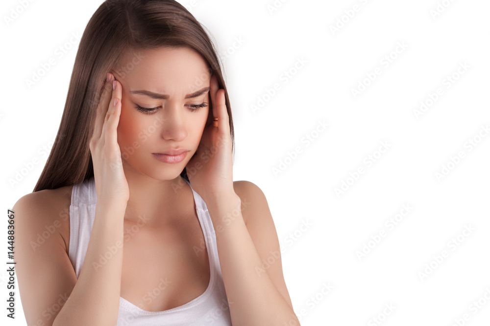 Pretty young girl having a headache. sad woman. Young girl bewildered, has a problem Pretty young girl having a headache. sad woman. Young girl bewildered, has a problem