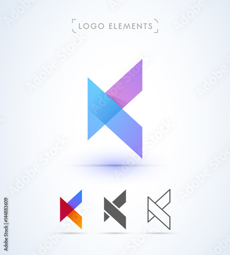 Abstract origami letter K logo template. Application icon and corporate identity set.