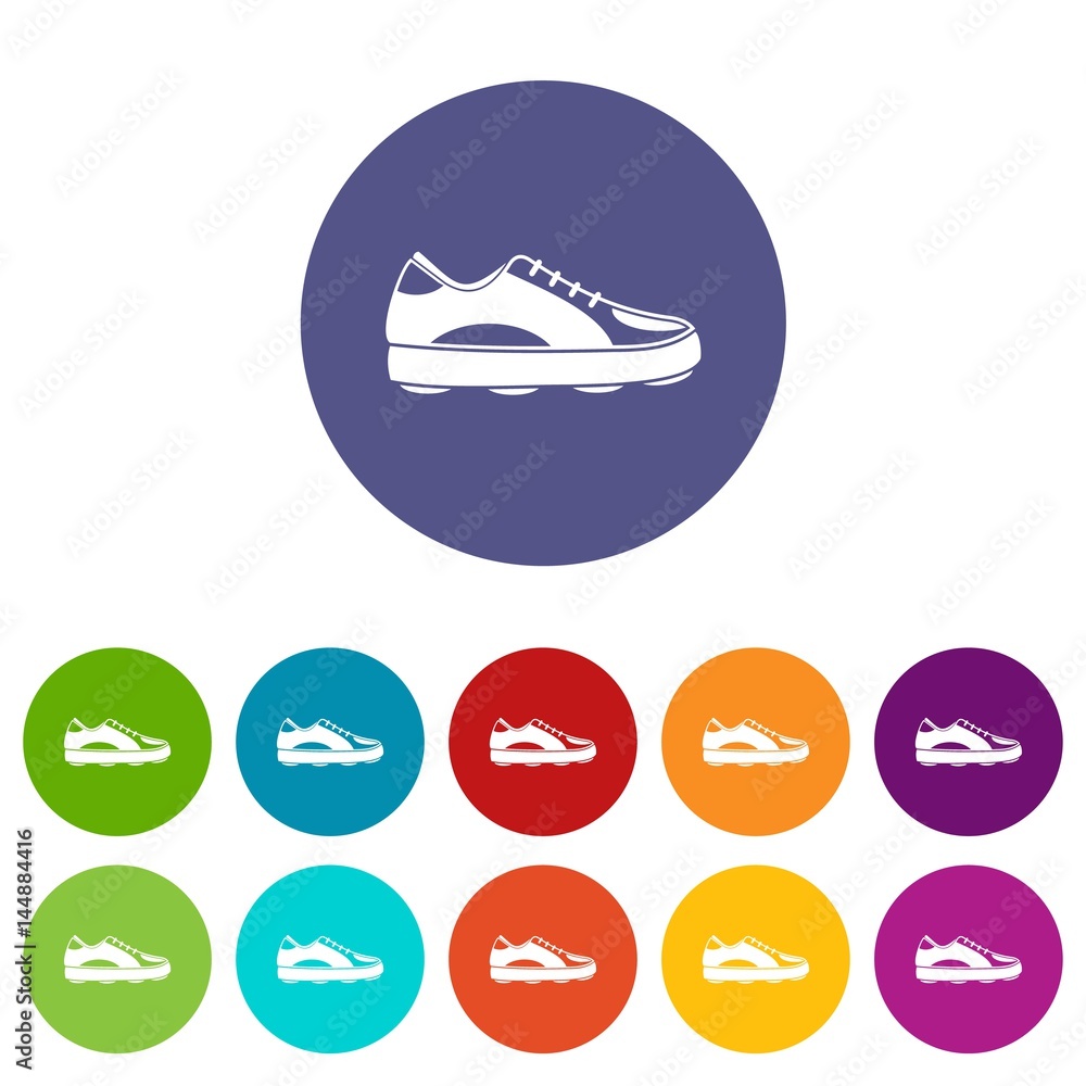 Golf shoe icons set flat vector Golf shoe icons set flat vector
