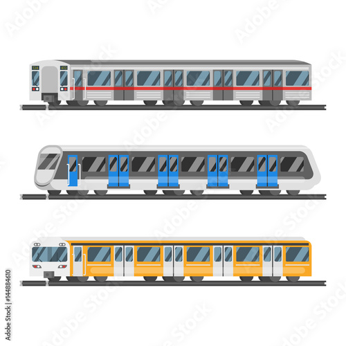 Vector flat style set of metro trains